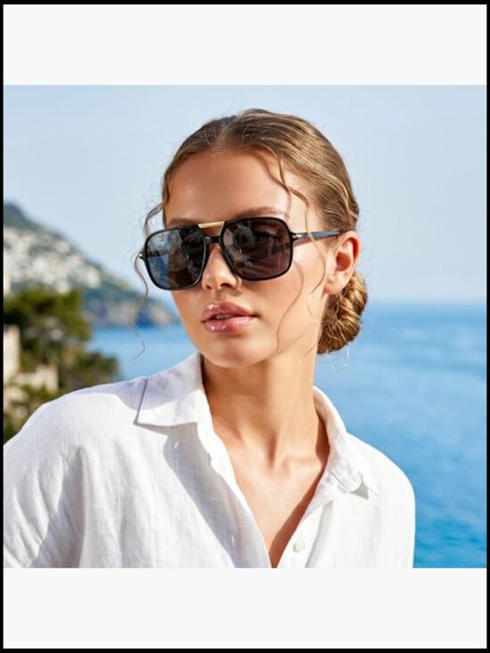 Retro Square Aviator Sunglasses Oversized 70s Vintage Shades UV400 Protection main image 7
